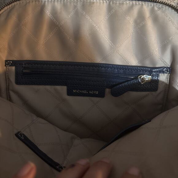 Michael Kors Rhea Medium Pebbled Leather Backpack - Navy Blue with Gold-Tone Har - Picture 6 of 9